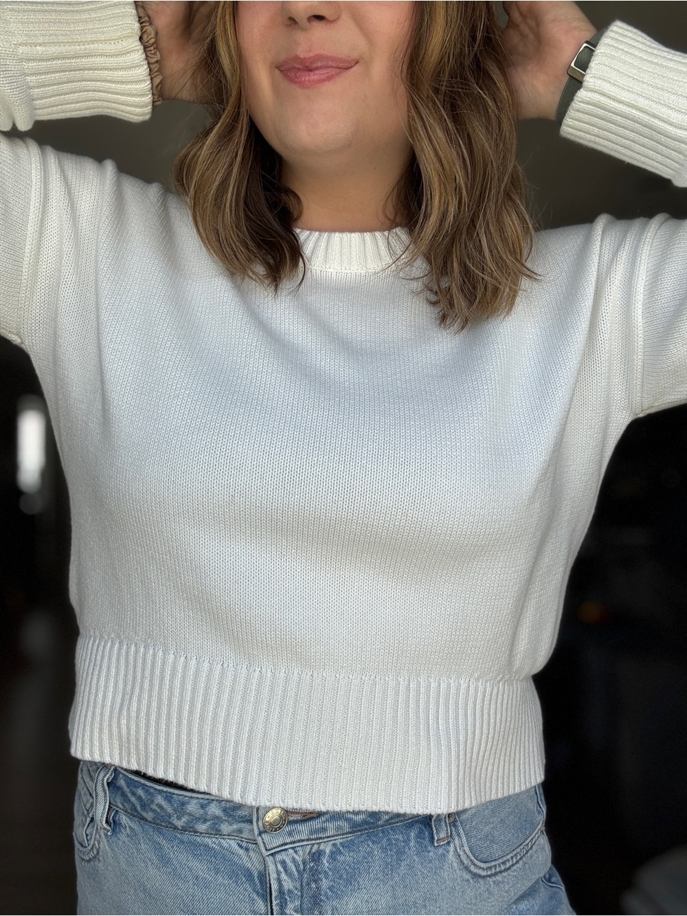 Quince White Crewneck Sweater | Size XS